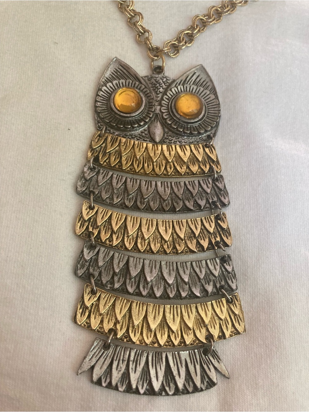 Articulated Owl Vintage Pendant Necklace Multi Tone - Picture 2 of 7